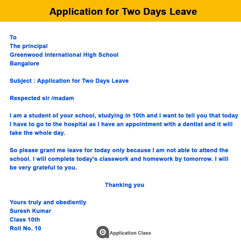 write an application for 2 days