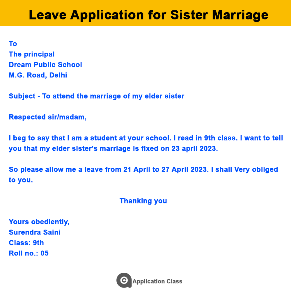 Leave Application for Sister Marriage